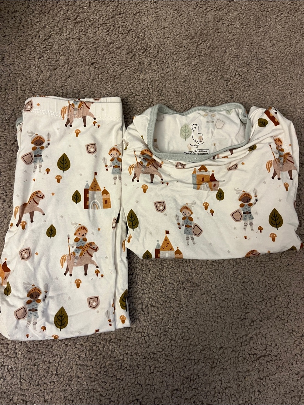 Kids Cream Knight & Castle Pajama Set - Cute Printed Two-Piece